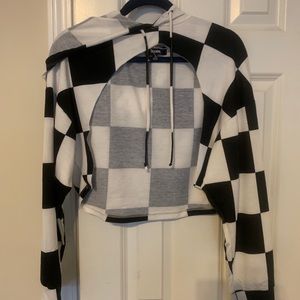 Checkerboard cutout hoodie